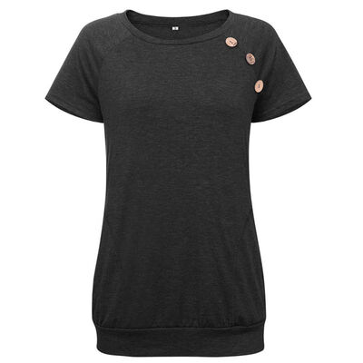 

Women T-Shirt Solid Casual Pockets Buttons Short Sleeve O-Neck Slim Summer