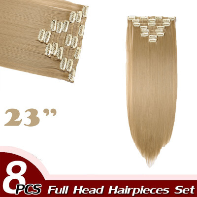 

Curly Full Head Clip Synthetic in Hair Extensions 8 Piece 18 Clips Hairpiece Long Wave for Women