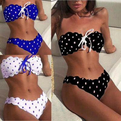 

High Waisted Women Hot Strapless Spot Swimwear Bikini Swimsuit Bathing Swimwear
