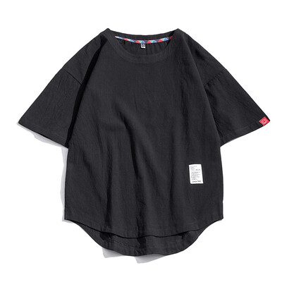 

Toponeto Mens Linen Short Sleeve Solid Color Crew Neck Loose Casual T Shirt Blouse