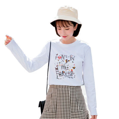 

Cartoon Print O-neck Korean Style Loose Long Sleeve T-shirts Women Wild Autumn Pullovers Simple Tops Female -2XL