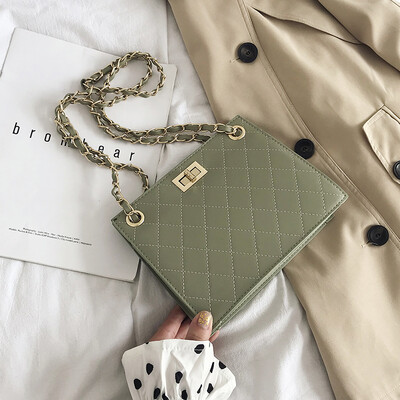 

Rhombus chain small bag woman 2019 new Chaohan version texture slanted bag 100 lap lock buckle single shoulder bag small square ba