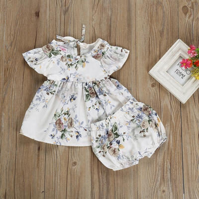 

2PCS Baby Girl Summer Ruffle Floral Tops Mini Dress Shorts Outfits Set 0-24M