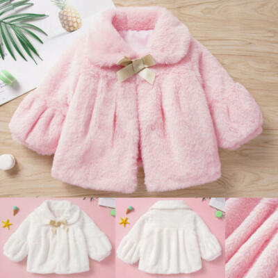 

Winter Toddler Kid Baby Girl Warm Fluffy Bow Coat Jacket Outwear Clothes