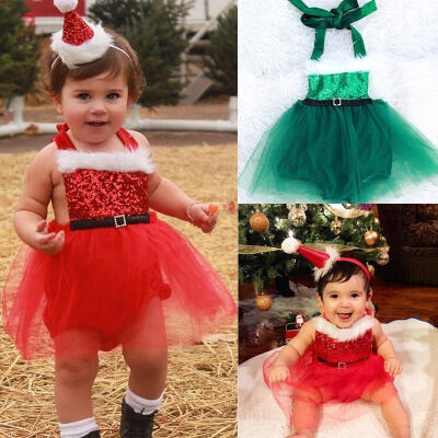 

Newborn Baby Girl Rompers Santa Claus Jumpsuit Dress Christmas Outfits Costume