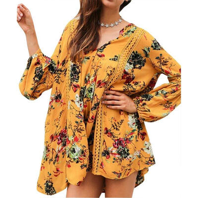

Women Floral Boho Evening Party Long Sleeve Summer Beach Short Mini Dress