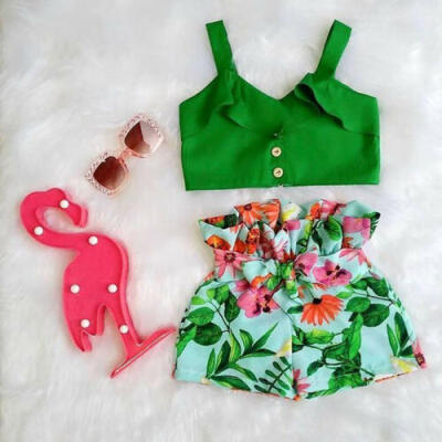 

Flamingo Toddler Baby Girls Floral Vest Crop Tops Short Pants Outfits Clothes UK