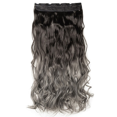 

Ombre Synthetic Fiber Clips in on Hair Extension 34 Full Head One Piece 5 Clips Long Silky Curly Wavy