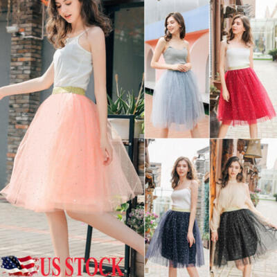 

Women Summer Pleated Ballet Tulle Maxi Pettiskirt Skirt Prom Bouffant Dress US
