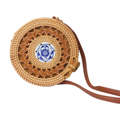 

Retro Circle Crossbody Bag Hallow Out Handwoven Bali Round Rattan Straw Shoulder Bags Summer Beach Crossbody Bag T30