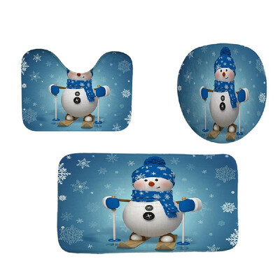 

Christmas B Style 3D Digital Printing Bathroom Four-Piece Multicolor Snowman Skiing Pattern Waterproof Durable Bathroom Four-Piece