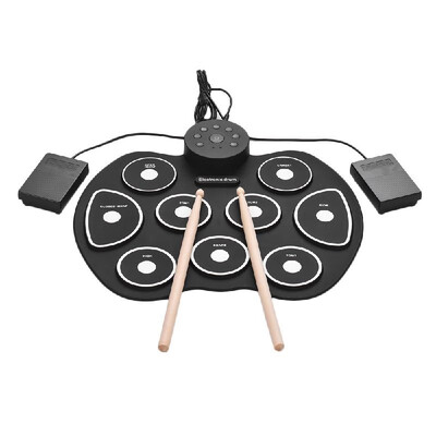 

Compact Size USB Roll-Up Silicon Drum Set Digital Electronic Drum Kit 9 Drum Pads with Drumsticks Foot Pedals for Beginners Childr