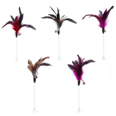 

Turkey Feather Stand Spring Sucker Cat Stick Kitten Tease Rod Pet Cat Toys