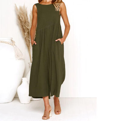 

Halter Backless Bandage Rompers Womens Jumpsuits Pocket Pleated One Piece Pants