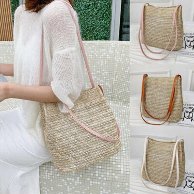

CA Women Crossbody Shoulder Bag Woven Rattan Straw Satchel Handbag Bucket Bag