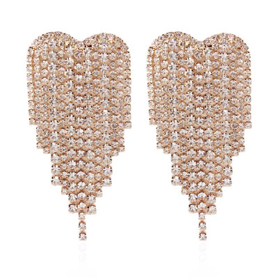 

Alloy Dangle Stud Earrings with Rhinestone Golden 90x43mm