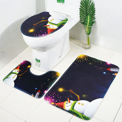 

Tailored Christmas Print Toilet Bathroom Mat Three-Piece Floor Mat Carpet Set