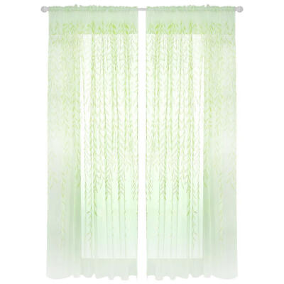 

2pcsset Willow Leaf Print Tulle Curtains for Home Bedroom Window Screen