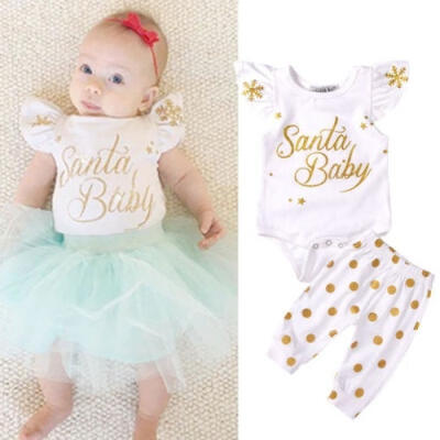 

2Pcs Christmas Newborn Baby Girls Sequin Romper Tops Pants Outfits Clothes