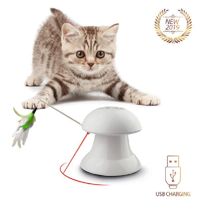 

Automatic Interactive Cat Toy 360° Rotate USB Rechargeable with LED Light Feather for Cats Dogs Pets