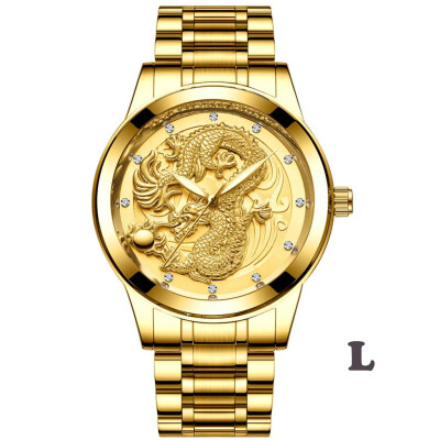 

Gobestart LongFeng Couple Table Luminous Gold Color Quartz Ultra-thin Steel Belt Watch
