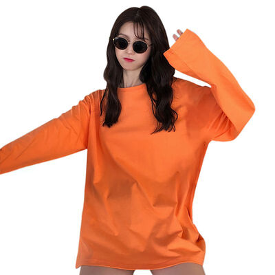 

Autumn T-shirt Women Solid Color Long Sleeve O-Neck Regular Vintage Halajuku Loose Casual Female Basic Tops