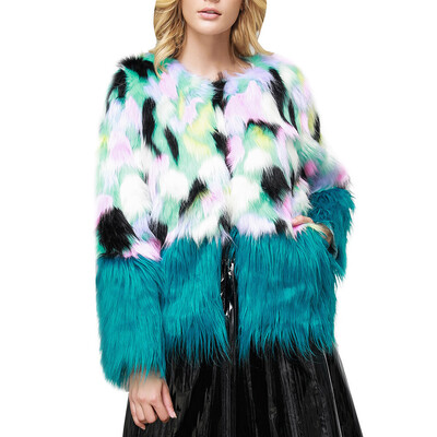 

Toponeto Women Fashion Boho Faux Fur Outerwear Splice Cardigan Loose O-neck Pocket Coat