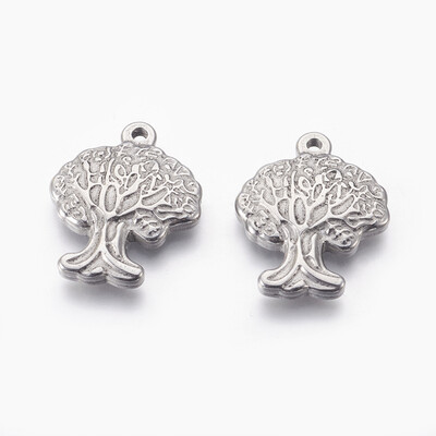 

304 Stainless Steel Pendants Tree of Life Stainless Steel Color 23x18x3mm Hole 16mm