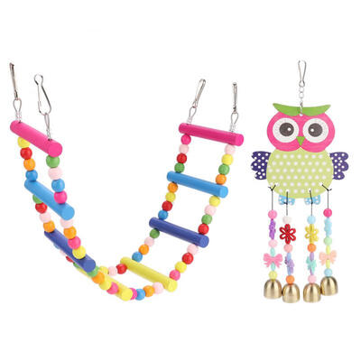 

Greensen 2PCS Colorful Birds Swing Toys Hanging Ladder with Bells Bite Cage Toy for Pets Parrot