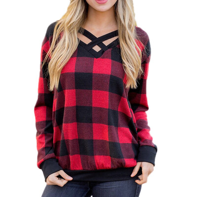 

Nomeni Women Loose Long Sleeve Lattice Splice Pullover Shirt Blouse Top Shirt