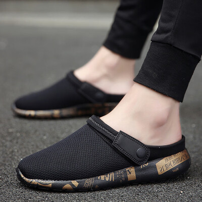 

Summer mens shoes mesh casual breathable canvas tide shoes Korean trend mens net red wild bean bean half dragging tide shoes