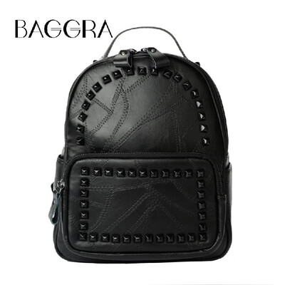 

New Korea Women PU Leather Backpack Rivet Teenage Girls Preppy Rucksack Casual School Bag Black