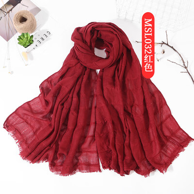 

Spring new cotton&linen national wind solid color hollow scarf foreign trade Sen literary wind lady shawl