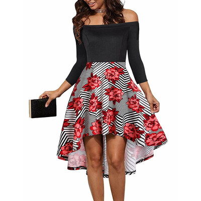

Women Floral Summer Casual Off-Shoulder Party Evening Cocktail Swing Short Dress
