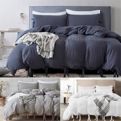 

Natural Soild Color Washed Cotton Duvet Cover Set Bedspread Fitted Sheet TwinQueenKing Bedding Set3 Color