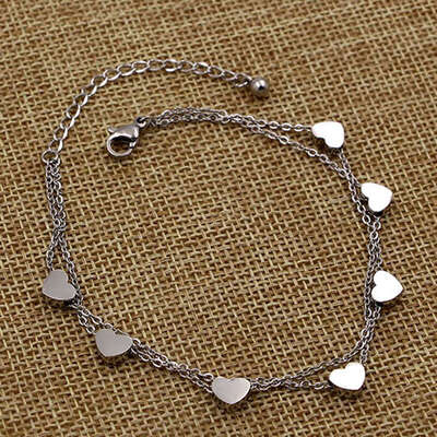 

Stylish Women Luxury Jewelry Stainless Steel 7 Heart Double Layer Link Bracelets Valentines Gift