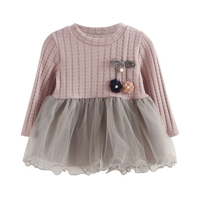 

Autumn Kids Girls Long Sleeve Tulle Tutu Dress Cute Princess Bowknot Floral Lace Mesh Mini Dresses Baby Spring Clothes vestidos