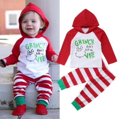 

US Baby Girl Boy Infant Christmas Hooded Tops Pants 2Pcs Outfits Clothes 0-24M