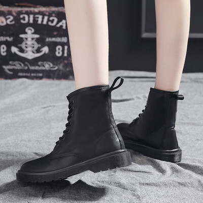 

Black Martin boot tie with flat soled womens shoes comfortable high uppers short boots round boots single boots&velvet aut