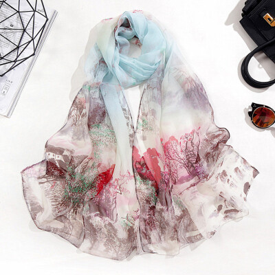 

Gobestart Fashion Women Long Soft Wrap Scarf Shawl Chiffon landscape Print Scarf Scarves