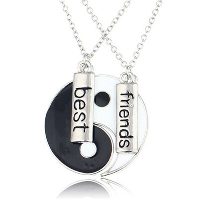 

2PcsSet Best Friends Tai Chi Yin Yang Carved Bar Pendant Split Necklace Gift