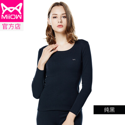 

Cat Man MiiOW thermal underwear men&women Qiuyi Qiuku warm clothes cotton Shut down thick round neck men&women based bottoming shirt V suit fashion warm clothes pure black female XL
