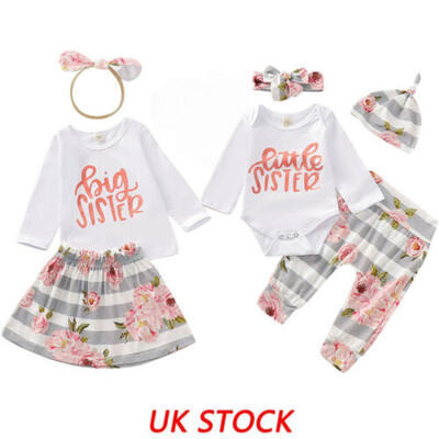 

Baby Girls Matching Clothes LittleBig Sister Tops Romper Pants Dress Outfits UK