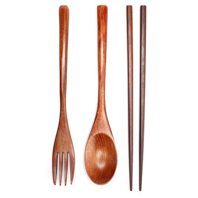 

Japanese Portable Wood Chopsticks Fork Spoon Tableware Travel Cutlery Set