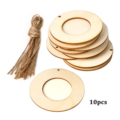 

10pcs Mini Round Wood Photo Frame Picture Holder with Hanging Rope DIY Wooden Crafts for Wall Decoration