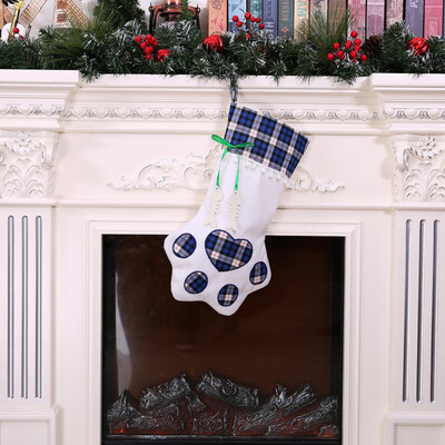

Tailored Plaid Christmas Gift Bags Pet Dog Cat Paw Stocking Socks Xmas Tree Ornaments