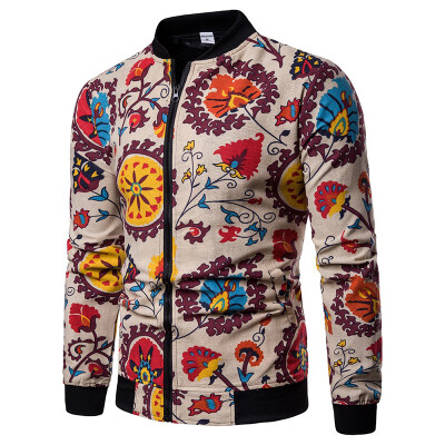 

Mens Flower Floral Coat Jacket Outerwear Long Sleeve Zipper Baseball Sport Tops