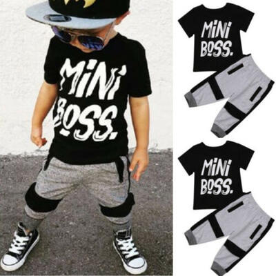 

Toddler Kids Baby Boy Short Sleeve T-shirt Pullover Tops Pants Harem Outfits