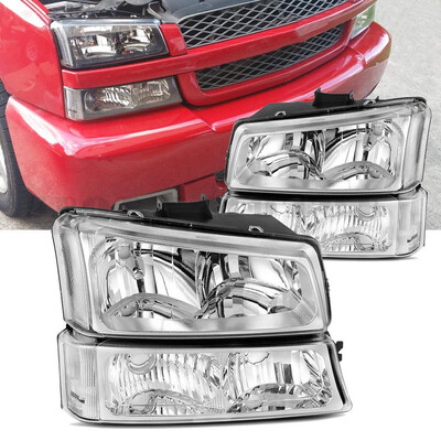 

FOR 03-06 CHEVY SILVERADO CHROME HEADLIGHTSHEADLAMPS SIGNAL LIGHTS LEFTRIGHT 2003 2004 2005 2006