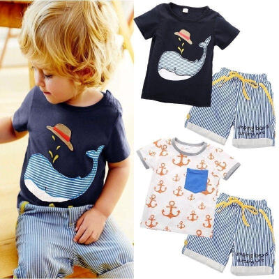 

Baby Kids Boys Summer Short Sleeve Tops T-shirt Striped Pants Outfits Clothes 1-7Y